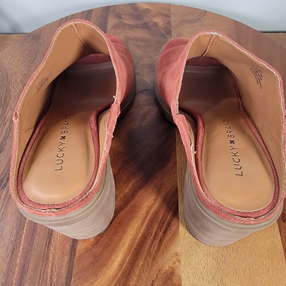 Lucky Brand Dalliey Chunky Mules Size 8.5 Suede Block Heel Pumpkin Spice Fall - Picture 4 of 12